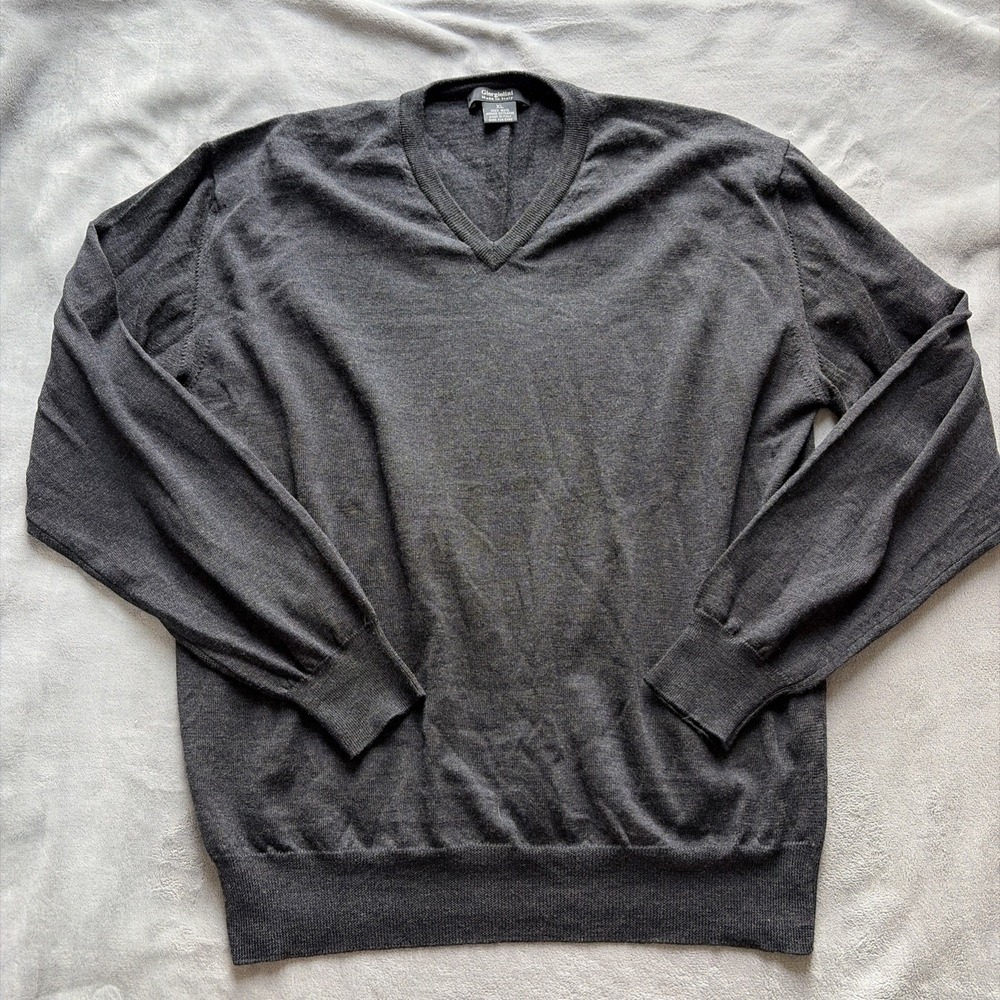 Giorgiolini Men's 100% Merino ExtraFine Wool Sweater‎ Gray Italy V-Neck - XL
